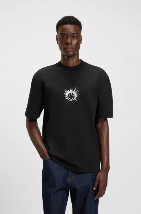 Cotton-jersey T-shirt with Happy HUGO artwork