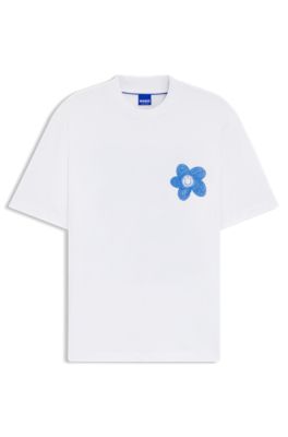 T-shirt en jersey de coton avec logo artistique Happy&nbsp;HUGO, Blanc