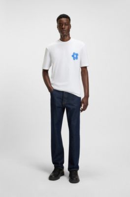 T-shirt en jersey de coton avec logo artistique Happy&nbsp;HUGO, Blanc