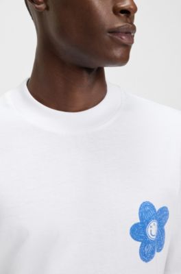 T-shirt en jersey de coton avec logo artistique Happy&nbsp;HUGO, Blanc