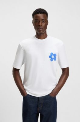T-shirt en jersey de coton avec logo artistique Happy&nbsp;HUGO, Blanc
