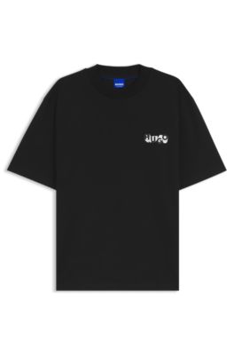 Camiseta de punto de algod&oacute;n con ilustraci&oacute;n de logo, Negro