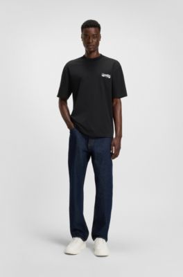 Camiseta de punto de algod&oacute;n con ilustraci&oacute;n de logo, Negro