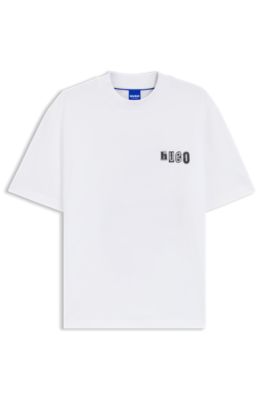 T-shirt en jersey de coton &agrave; logo artistique, Blanc