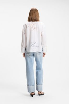 Blusa oversize fit con logo estampado desgastado, Fantas&iacute;a