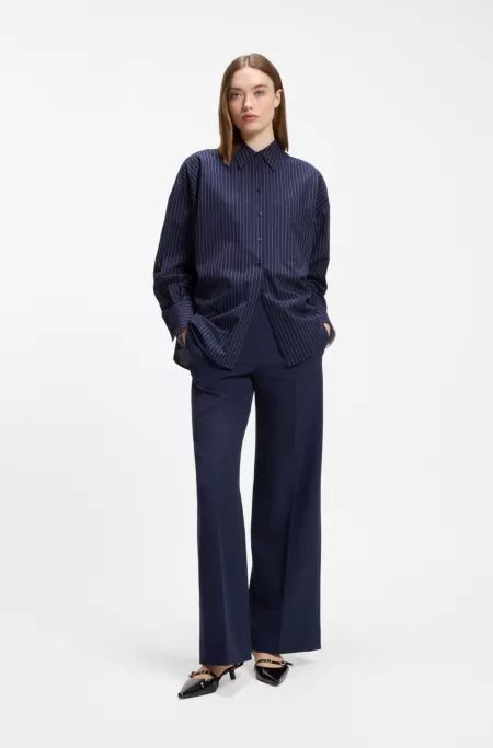 Regular-fit blouse in pinstripe cotton poplin