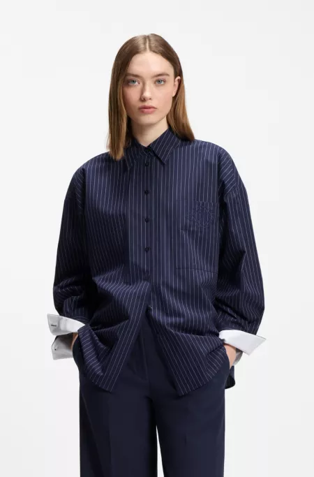 Regular-fit blouse in pinstripe cotton poplin