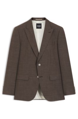 BOSS ONE Slim-fit jacket in virgin wool, silk and linen, Dark Brown