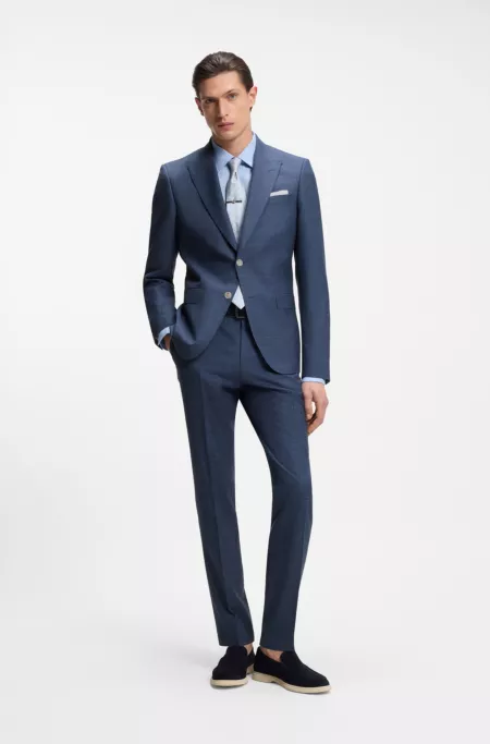 BOSS ONE Slim-fit jacket in virgin wool, silk and linen