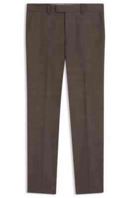 BOSS ONE Slim-fit trousers in virgin wool, silk and linen, Dark Brown
