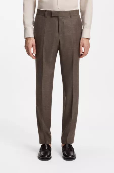 Slim-fit trousers in virgin wool, silk and linen