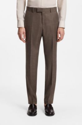 Slim-fit trousers in virgin wool, silk and linen, Dark Brown