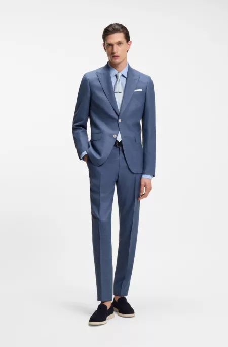 Slim-fit trousers in virgin wool, silk and linen