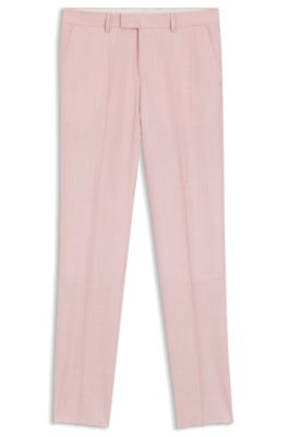 BOSS ONE Slim-fit trousers in virgin wool, silk and linen, light pink