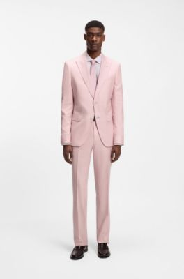 Pantalones de traje slim fit de lana, seda y lino, Rosa claro