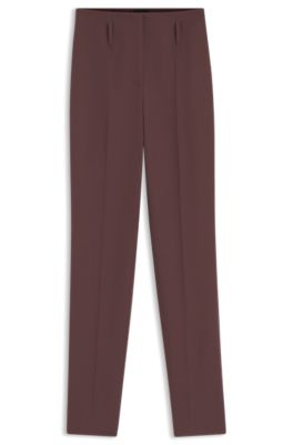 Pantalon cigarette taille haute en m&eacute;lange de laine vierge, Marron fonc&eacute;