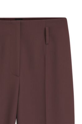Pantalones pitillo de tiro alto en mezcla de lana virgen, Marr&oacute;n oscuro