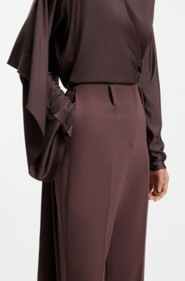 Pantalones pitillo de tiro alto en mezcla de lana virgen, Marr&oacute;n oscuro