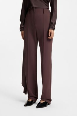 Pantalon cigarette taille haute en m&eacute;lange de laine vierge, Marron fonc&eacute;