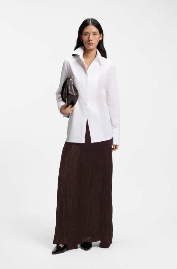 Crinkle-textured satin skirt with asymmetric hem - image 2