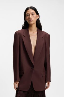 Relaxed-fit tailored blazer in virgin-wool blend, Dark Brown