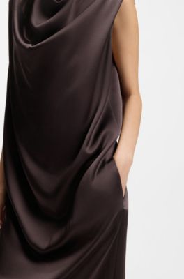 Maxi dress in high-shine sable, Dark Brown