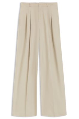 Pantalones de pernera ancha en algod&oacute;n el&aacute;stico, Beige claro