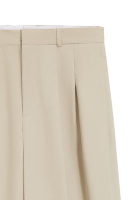 Pantalones de pernera ancha en algod&oacute;n el&aacute;stico, Beige claro