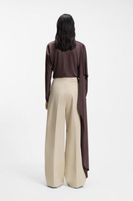 Wide-leg trousers in cotton with stretch, Light Beige