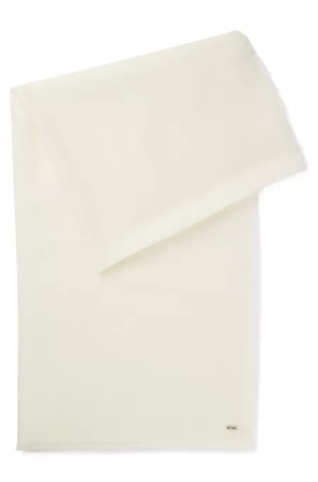Lightweight wool scarf with fringed trims