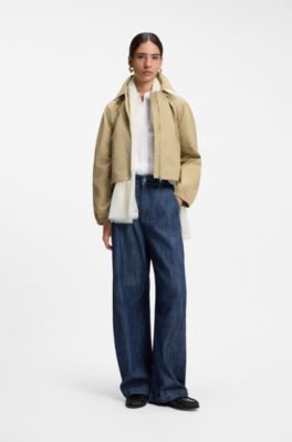 Fular ligero de lana con detalles con flecos, Blanco