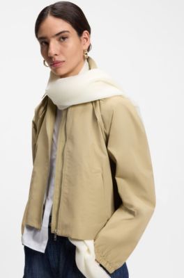 Fular ligero de lana con detalles con flecos, Blanco