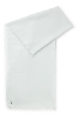 Lightweight wool scarf with fringed trims, Light Blue