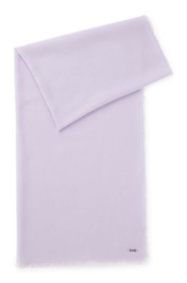 Lightweight wool scarf with fringed trims, Light Purple