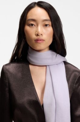 Lightweight wool scarf with fringed trims, Light Purple