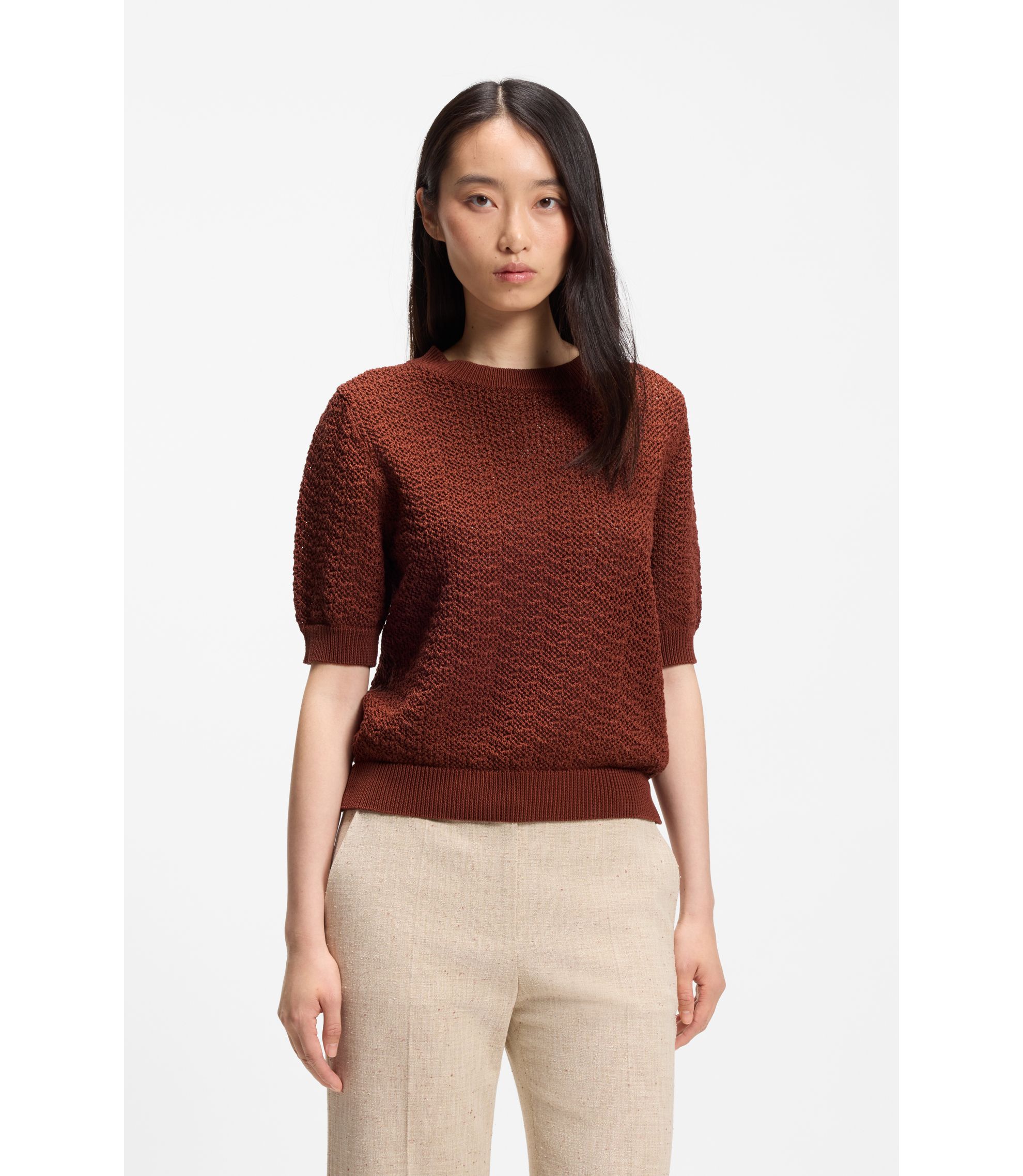 Cotton Sweater With Micro-Lace Structure by Hugo Boss