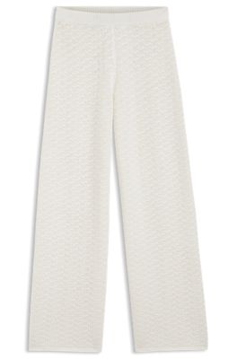 Cotton pants with micro-lace structure, White