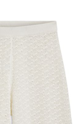 Pantalones de algod&oacute;n con estructura de microencaje, Blanco