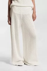 Pantalon en coton avec structure micro-dentelle, Blanc