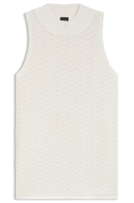 Top de punto de algod&oacute;n con estructura de microencaje, Blanco