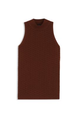 Top en maille de coton &agrave; structure micro-dentelle, Marron