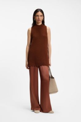 Top en maille de coton &agrave; structure micro-dentelle, Marron