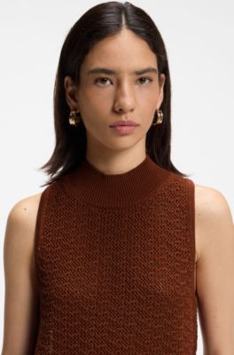 Top en maille de coton &agrave; structure micro-dentelle, Marron