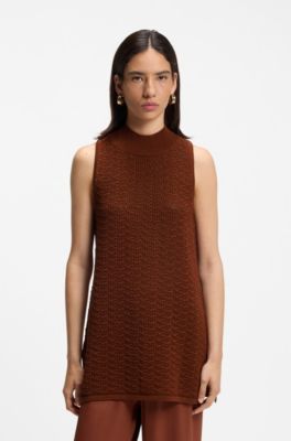 Top en maille de coton &agrave; structure micro-dentelle, Marron