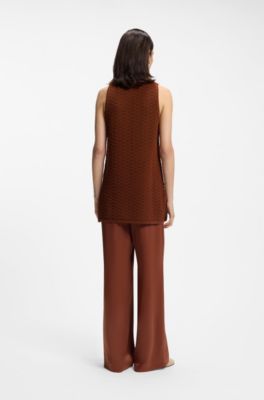 Top en maille de coton &agrave; structure micro-dentelle, Marron