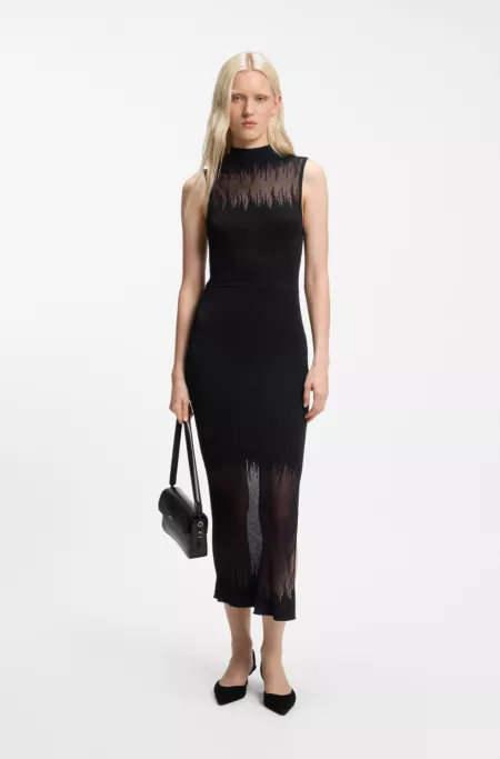 Knitted tube dress with sheer detailing