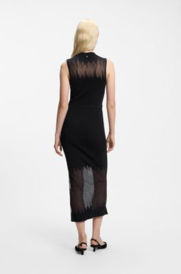 Knitted tube dress with sheer detailing, Black