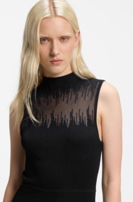 Knitted tube dress with sheer detailing, Black