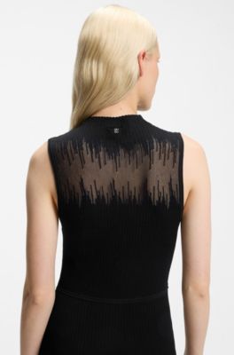Knitted tube dress with sheer detailing, Black