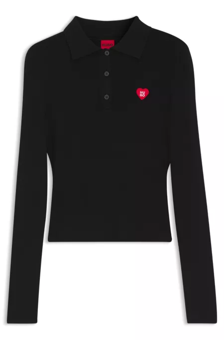 Slim-fit sweater in ribbed crepe with polo collar
